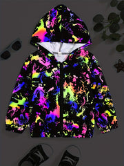 Girls Glow In The Dark Graffiti Hooded Jacket Windbreaker