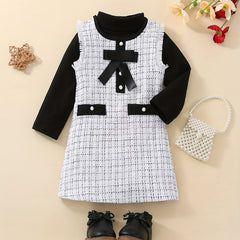 Girls Houndstooth Bow Dress Shirt Set