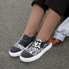 Women's Colorblock Canvas Slip-On Loafers Casual Walking Shoes