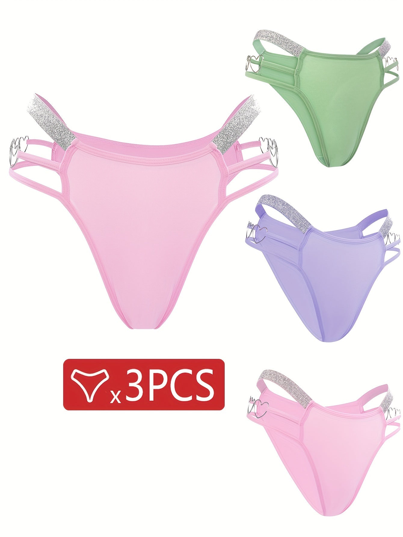 3 Pack Plus Size Sexy Panties Set Women's Plus Cut Out Thongs Set