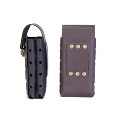 Men's PU Leather Waist Bag Double Layer Outdoor Sports