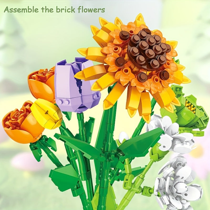 DIY Building Block Flower Bouquet Kit - 12 Models Desk Decor Set