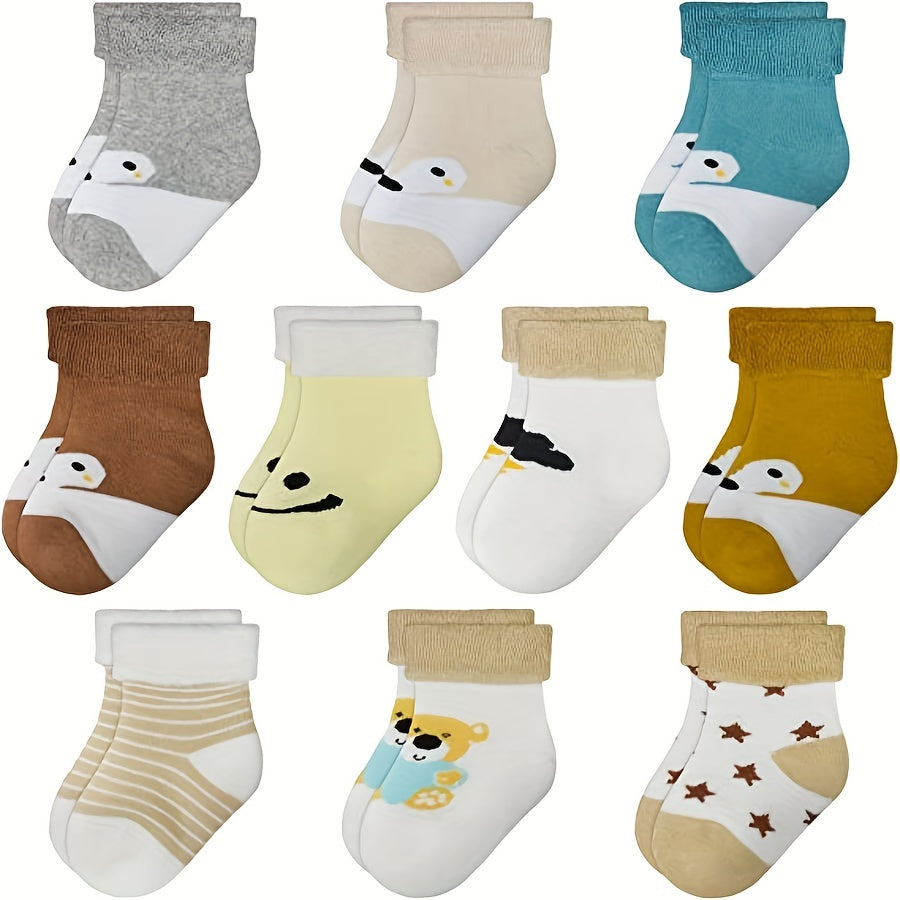 10 Pairs Cartoon Pattern Crew Socks for Boys Kids