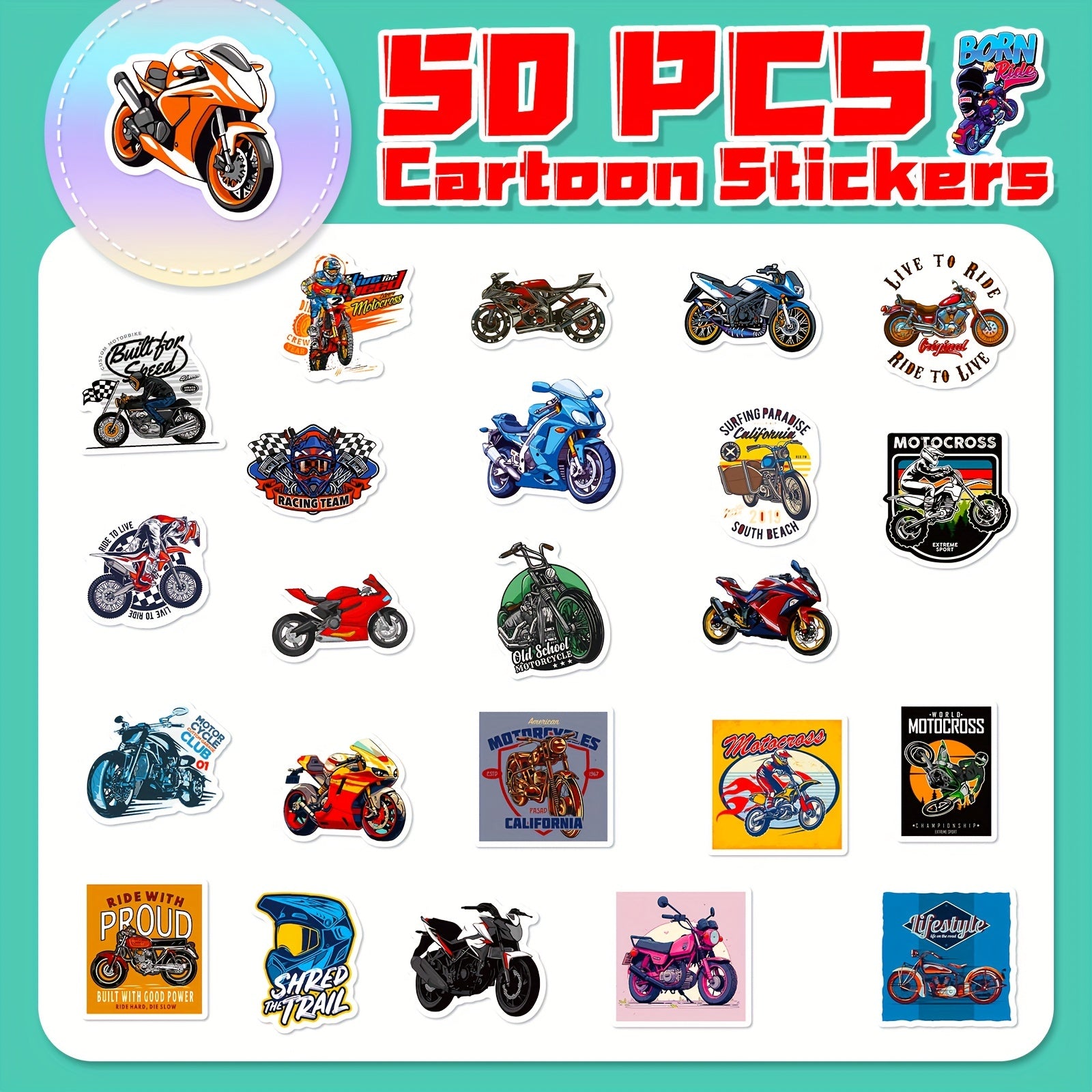 50pcs Motorcycle Club Stickers Waterproof Stickers For Kids Teens Adults
