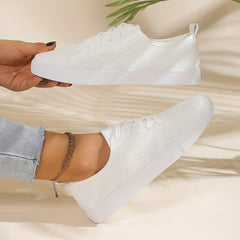 Women's Solid Flying Woven Sneakers Breathable Lace Up Outdoor Shoes