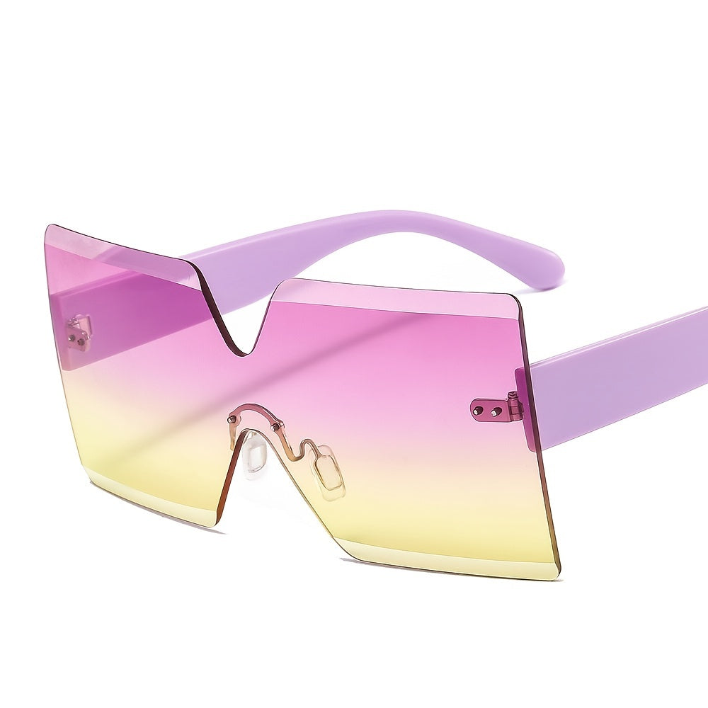 Oversized Square Sunglasses Rimless Frame Transparent Shades Women UV400