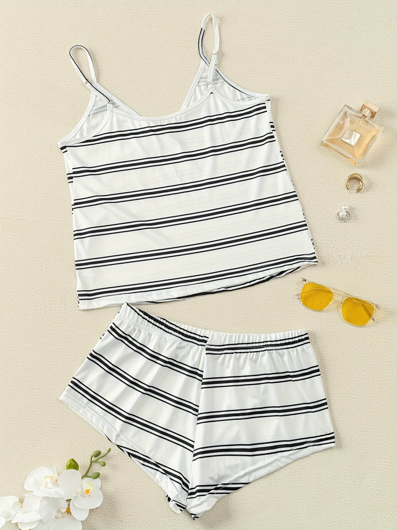 Stripe Print Pajama Set Cami Top & Shorts