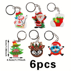 6pcs Christmas Elements Silicone Keychain - Snowman Reindeer Design