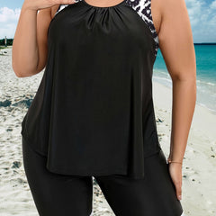 Modest Tankini Set Women's Plus Graphic Print Tank Top & Shorts Swimsu