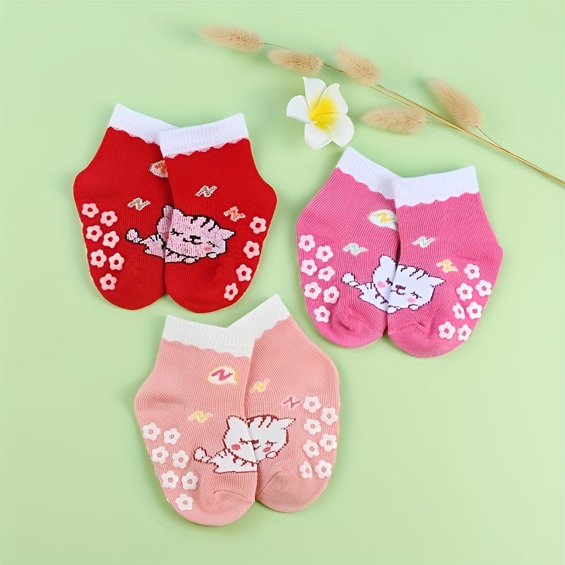 3 Pairs Baby Girls Rabbit Pattern Anti-Skid Socks 0-2 Years