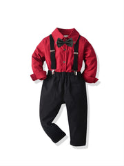 Boys Formal Outfit Shirt & Suspender Pants Set Gentleman Set