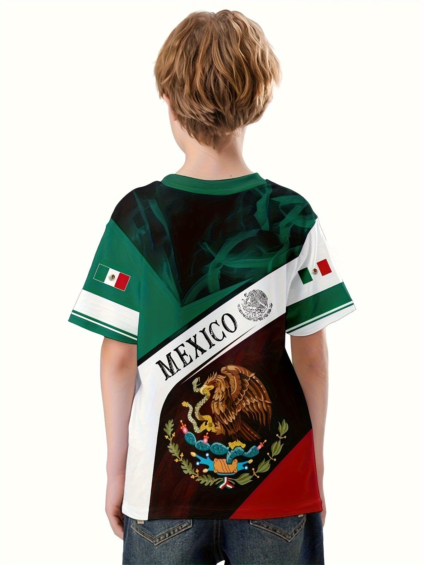 MEXICO Flag 3D Print Boy's Tees Short Sleeve Crew Neck Comfy T-shirt Kids Summer