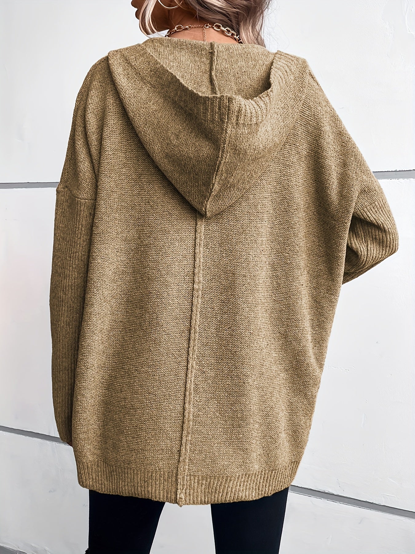 Hooded Cardigan Batwing Sleeve Mid Length Women's Casual Cardigan