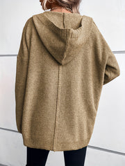 Hooded Cardigan Batwing Sleeve Mid Length Women's Casual Cardigan