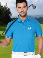 Men's Casual Stretch Lapel Polo Shirt Short Sleeve Button Up
