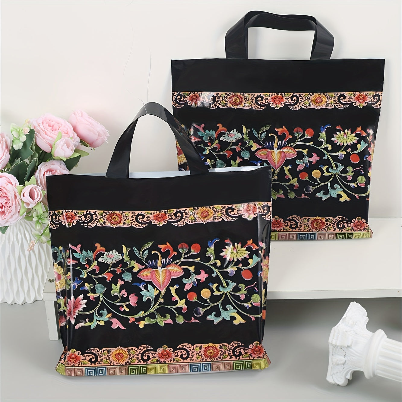 5pcs Flower Print Tote Bags Transparent Plastic Tote Bag