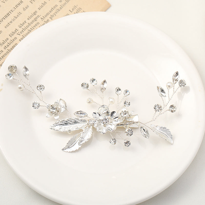 Silvery Floral Wedding Hair Clip Faux Pearl Bridal Hairpin Crystal Barrette