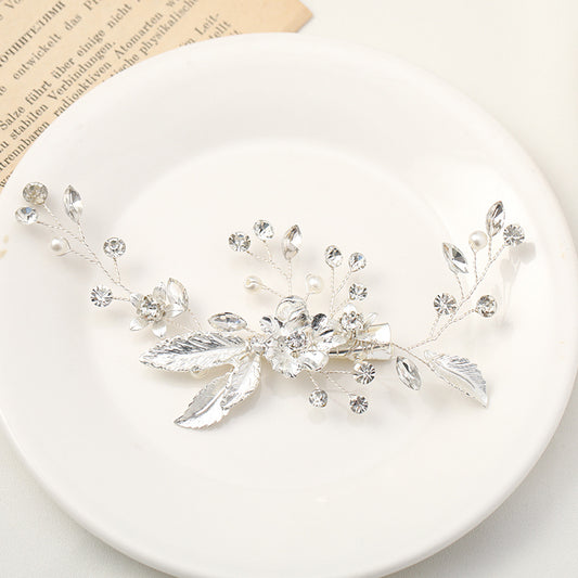 Silvery Floral Wedding Hair Clip Faux Pearl Bridal Hairpin Crystal Barrette