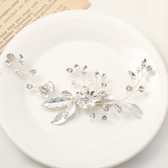 Silvery Floral Wedding Hair Clip Faux Pearl Bridal Hairpin Crystal Barrette