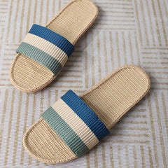 Colorblock Knit Sandals Slip On Open Toe Flat Linen Sole Non slip Slides