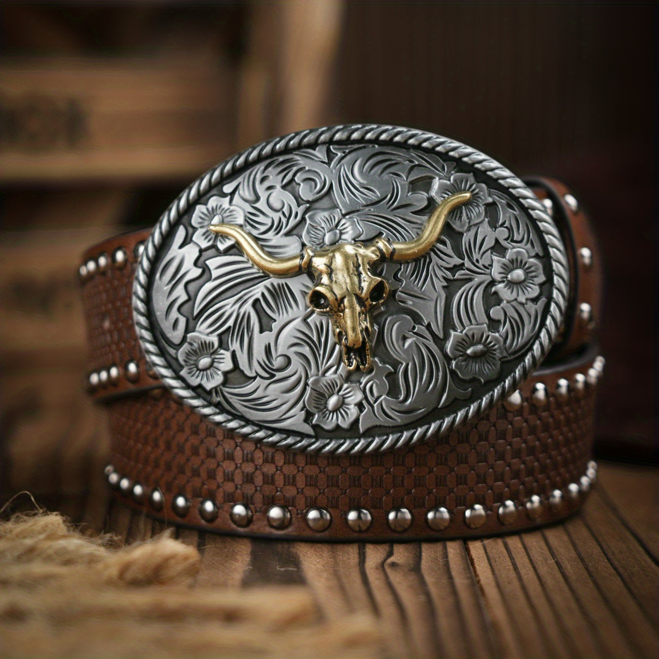 Vintage Bull Pattern Leather Belt For Men