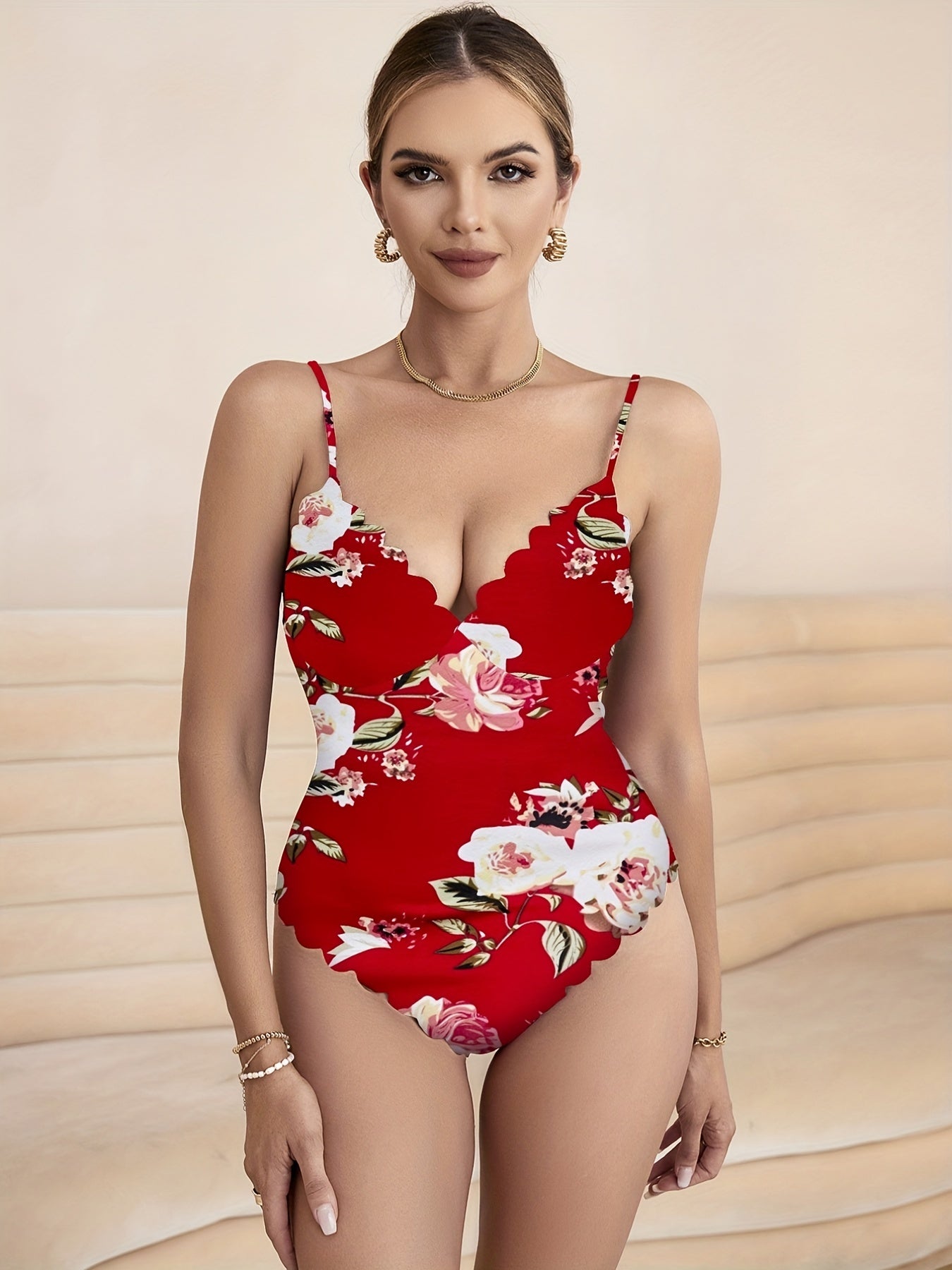 Floral Print Bodysuit Sexy Trim Slim Body