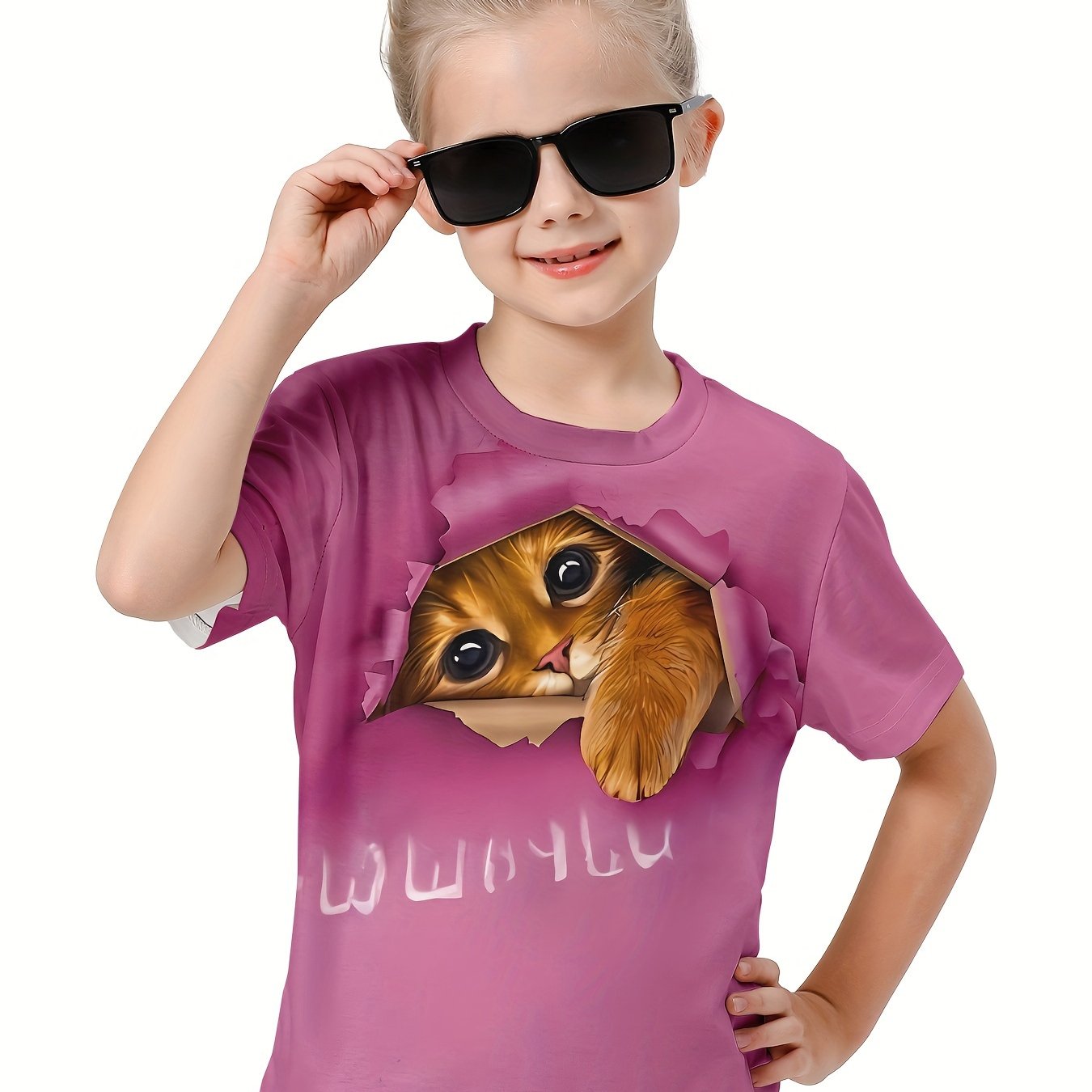 3D Cat Print Kids Short Sleeve T-shirt Summer Sports Clothes