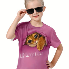 3D Cat Print Kids Short Sleeve T-shirt Summer Sports Clothes