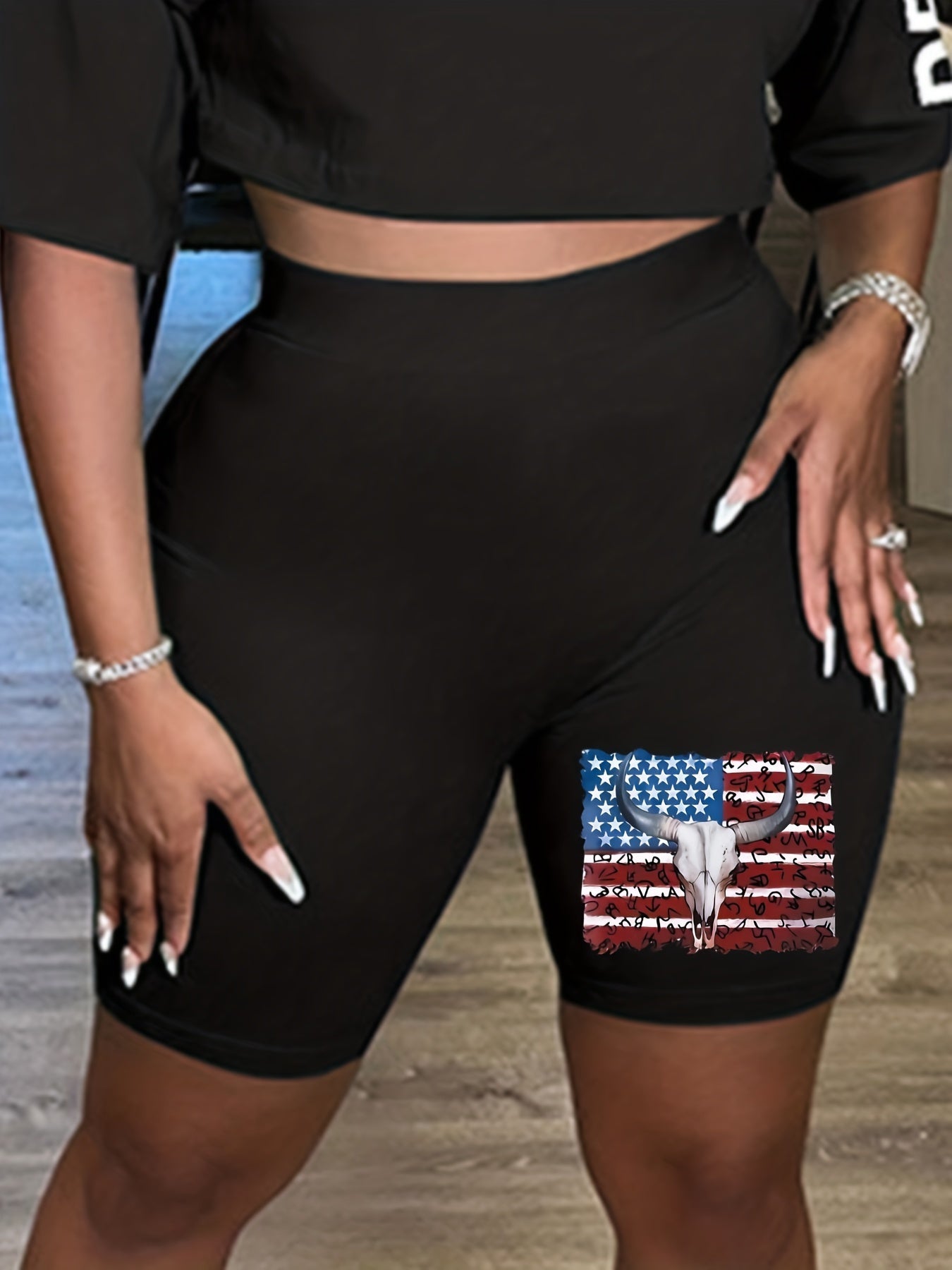 Women's Plus Colorful Figure Print High Rise Biker Shorts
