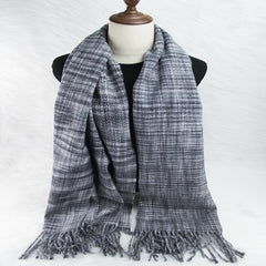Vintage Grey Tassel Plaid Scarf Cashmere Shawl Women Windproof Headwrap