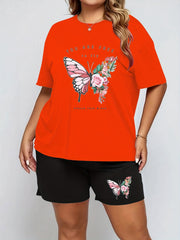 Butterfly Print Short Sleeve Tee & Shorts Pajama Set