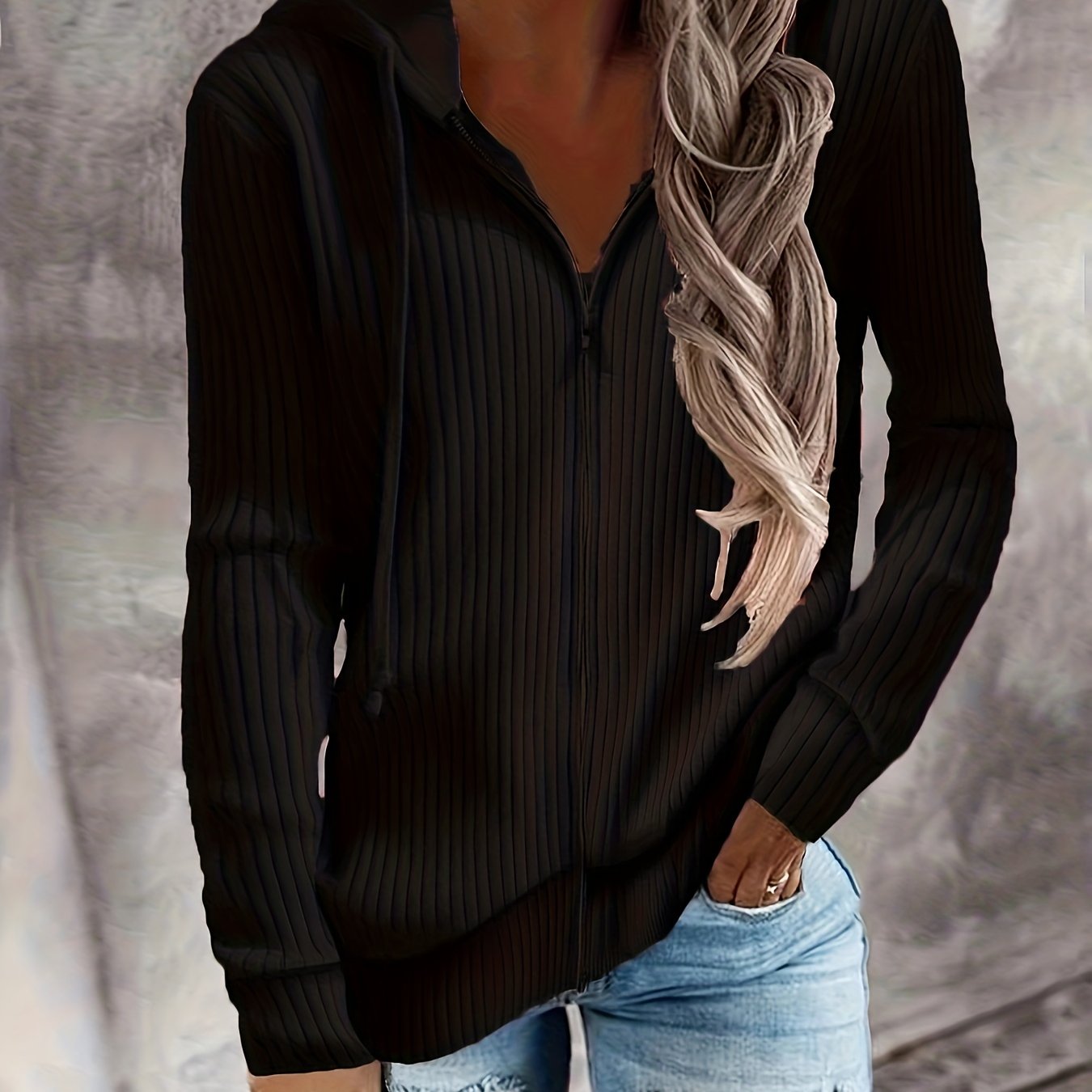 Drawstring Zip Up Hoodie Casual Long Sleeve Hoodie