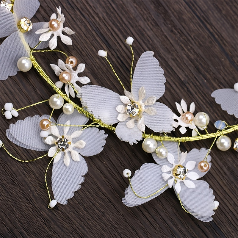 Butterfly Pearl Bride Hairbands Wedding Headband Hair Accessories Bridal Tiara