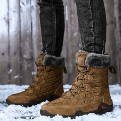 EXSHERO Men's Snow Boots Warm Fleece Outdoor Hiking Light Brown Winter
