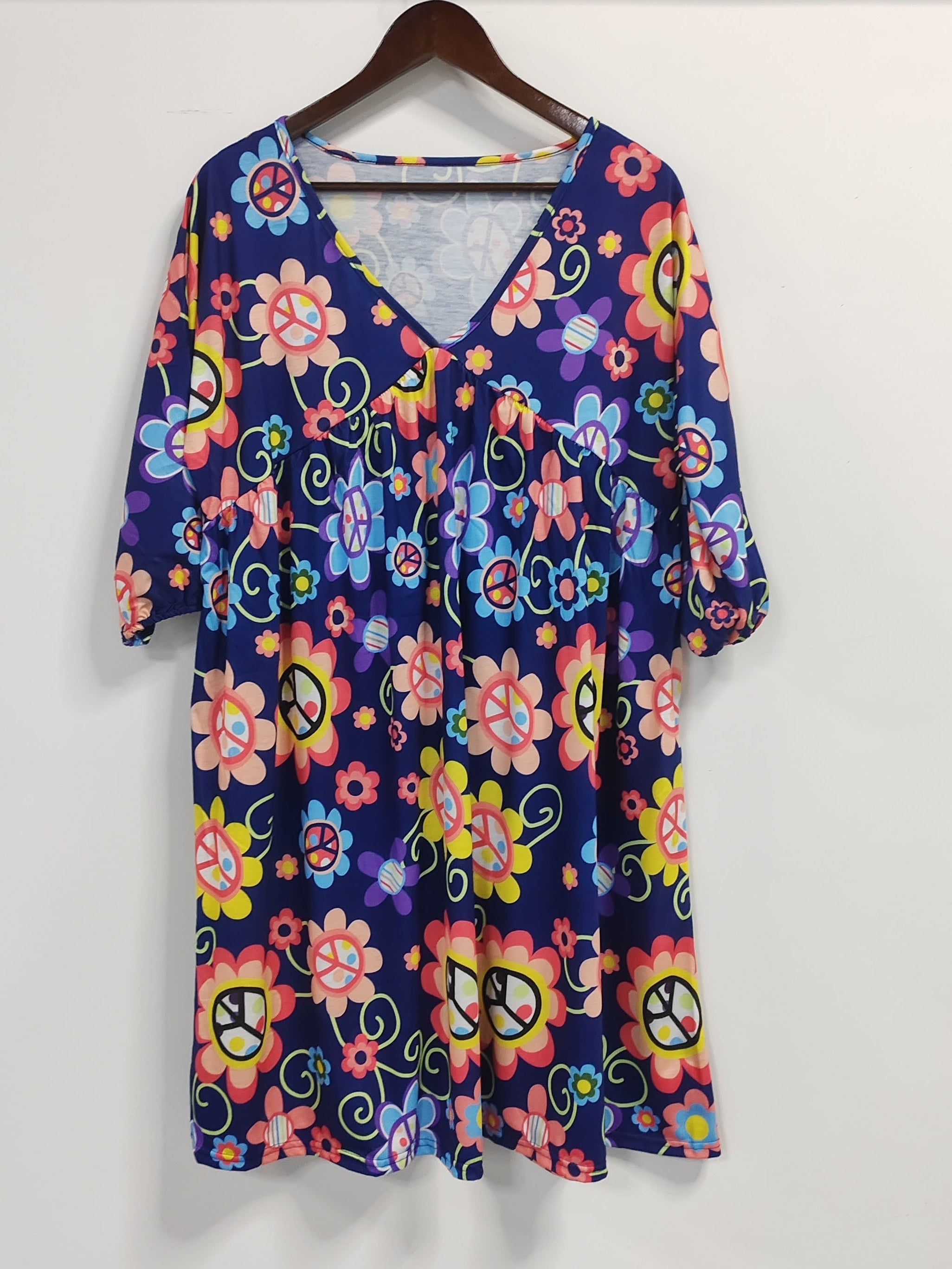 Women's Plus Floral Print V Neck Dress