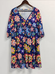 Women's Plus Floral Print V Neck Dress