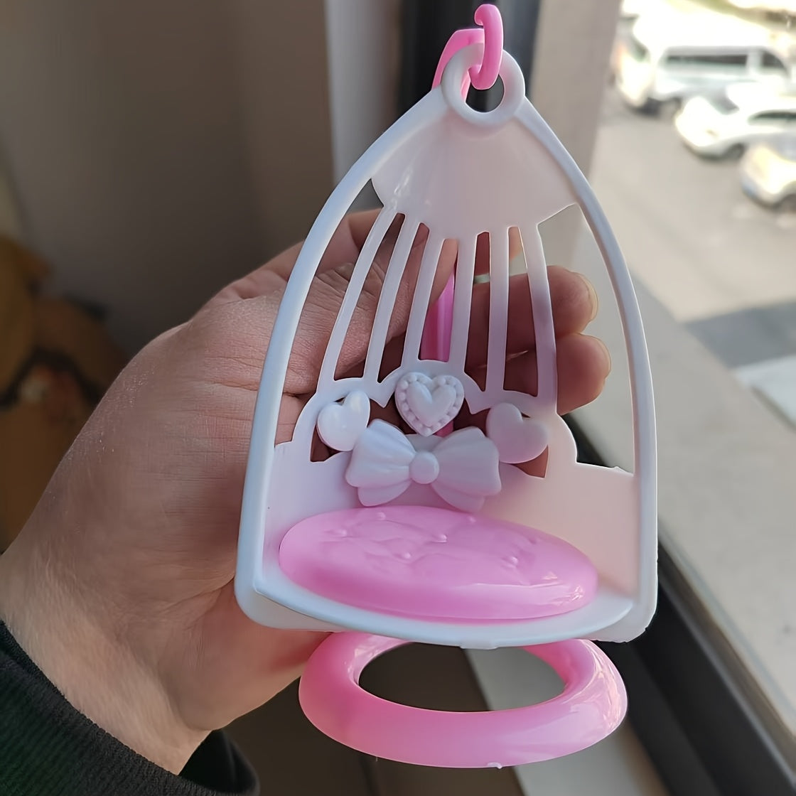 Dollhouse Swing Basket Toy No Electricity Needed Floral Pink Red
