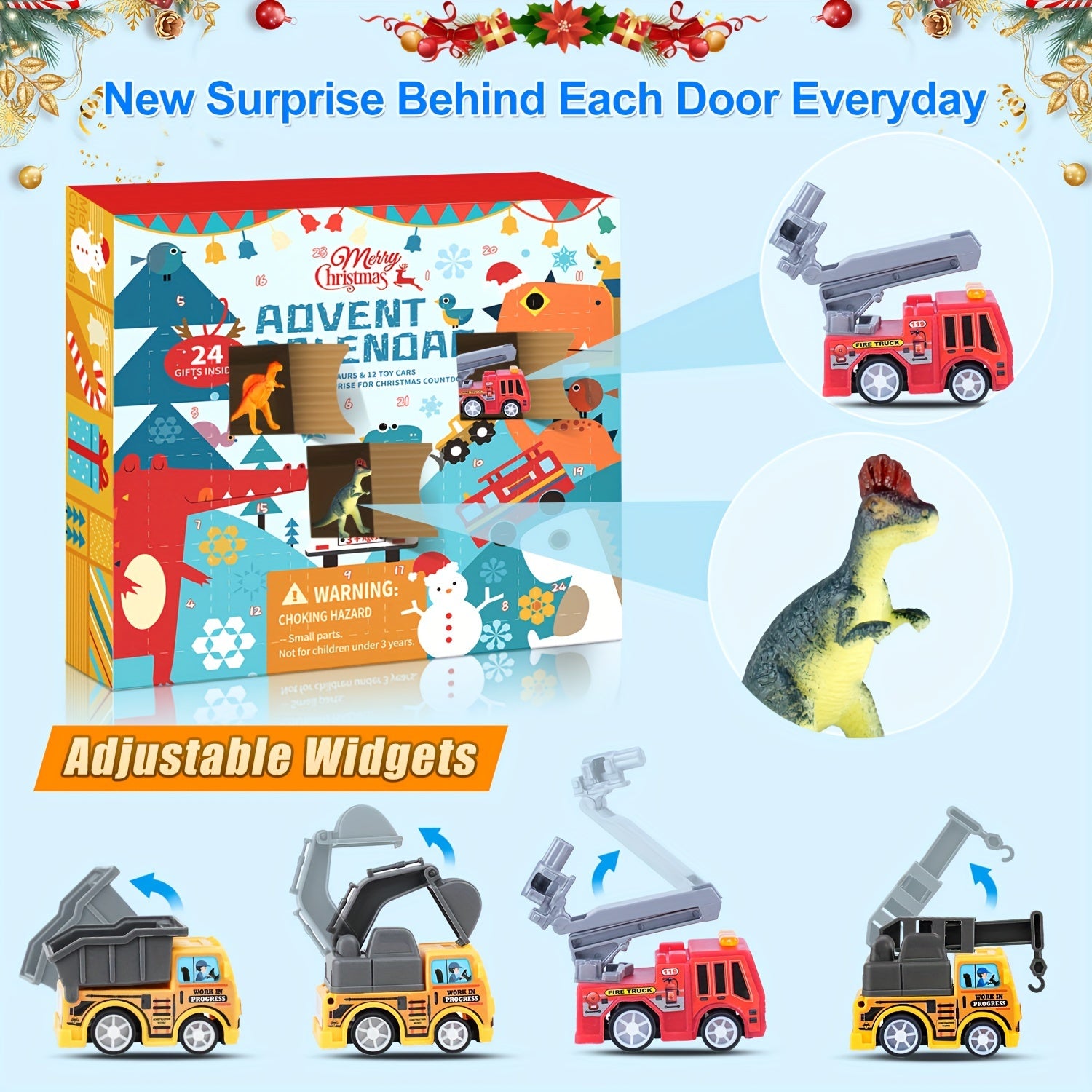 24 Days Advent Calendar 12 Dinosaurs 12 Pull Back Cars Stocking Stuffers Toys