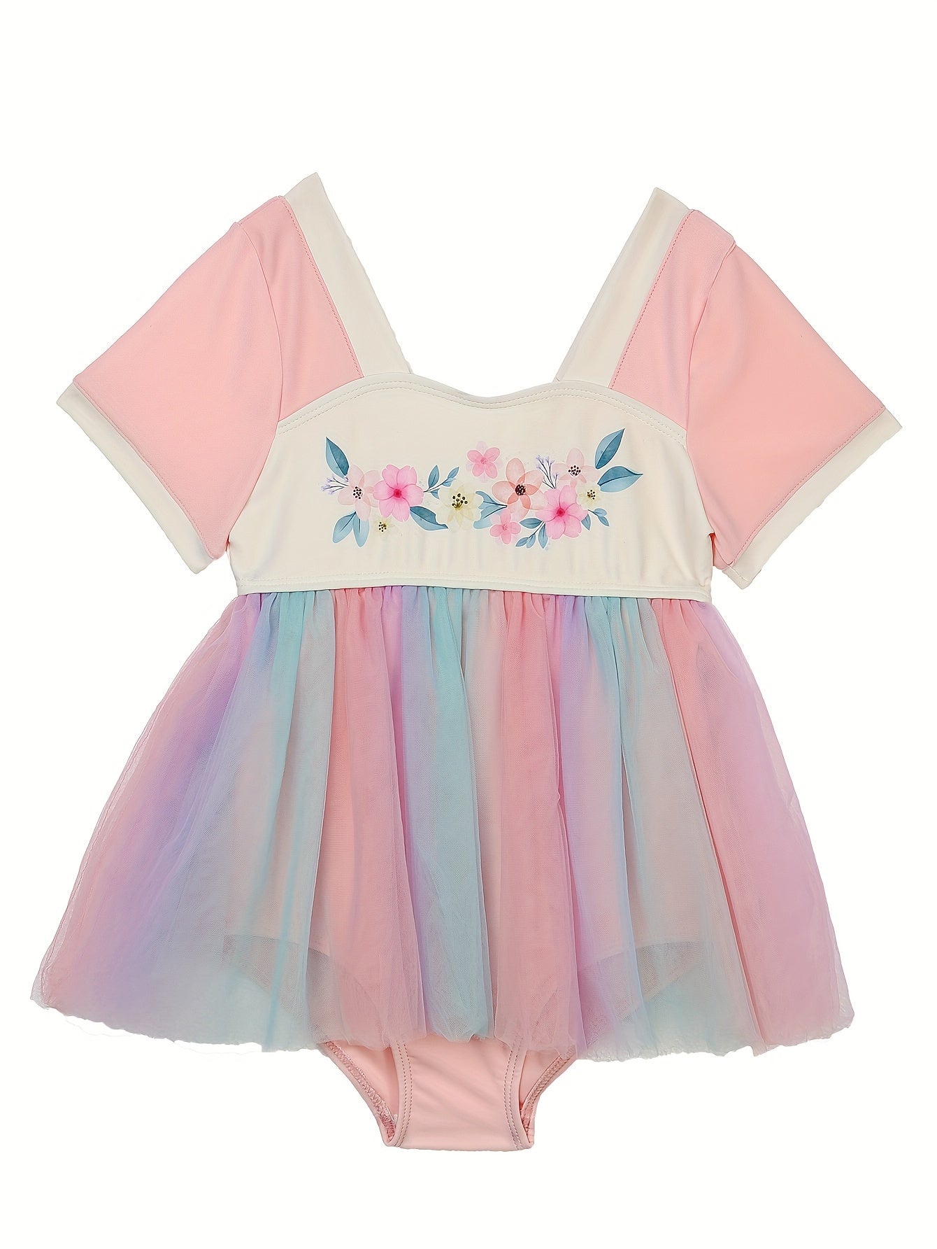 Hanfu Style Flower Graphic 1-Piece Bathing Suit for Girls