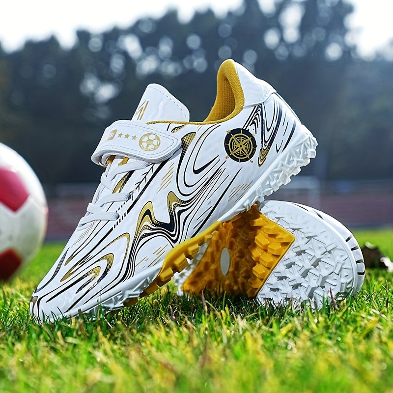 Kids Hook & Loop TF Soccer Cleats Lightweight Breathable Non Slip Football Shoes