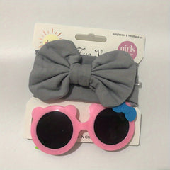 2pcs Solid Bowknot Hairband & Little Ear Sunglasses Set for Kids