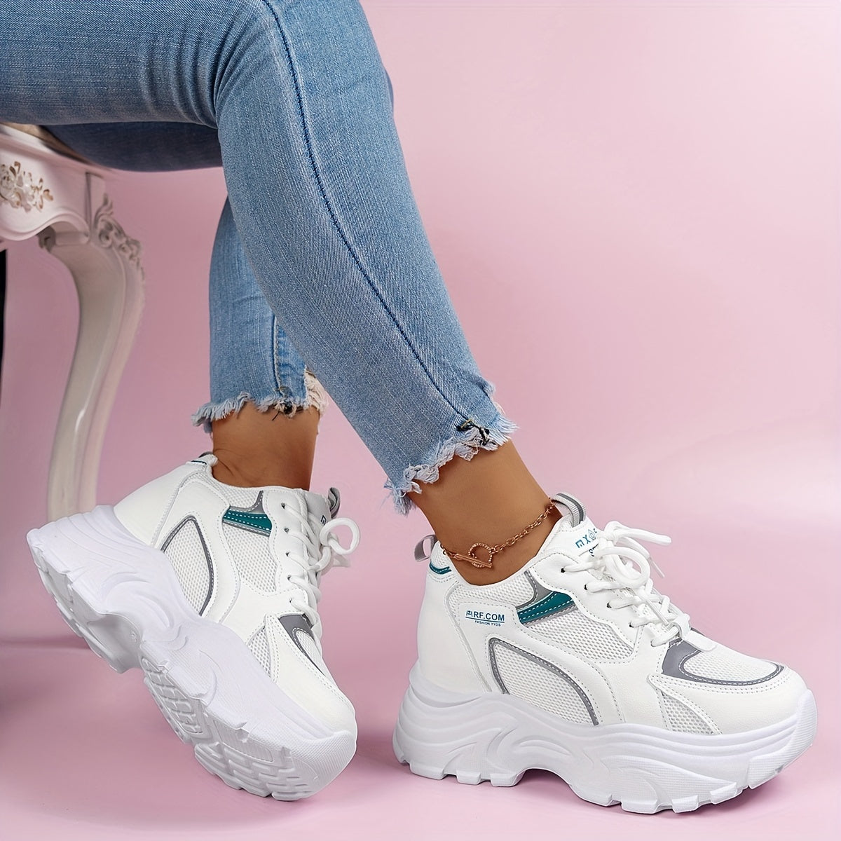 Women's Chunky Mesh Dad Shoes Lace Up Platform Sneakers