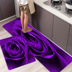 Purple Rose Kitchen Mat Non Slip Waterproof Stain Resistant Soft Sponge Doormat