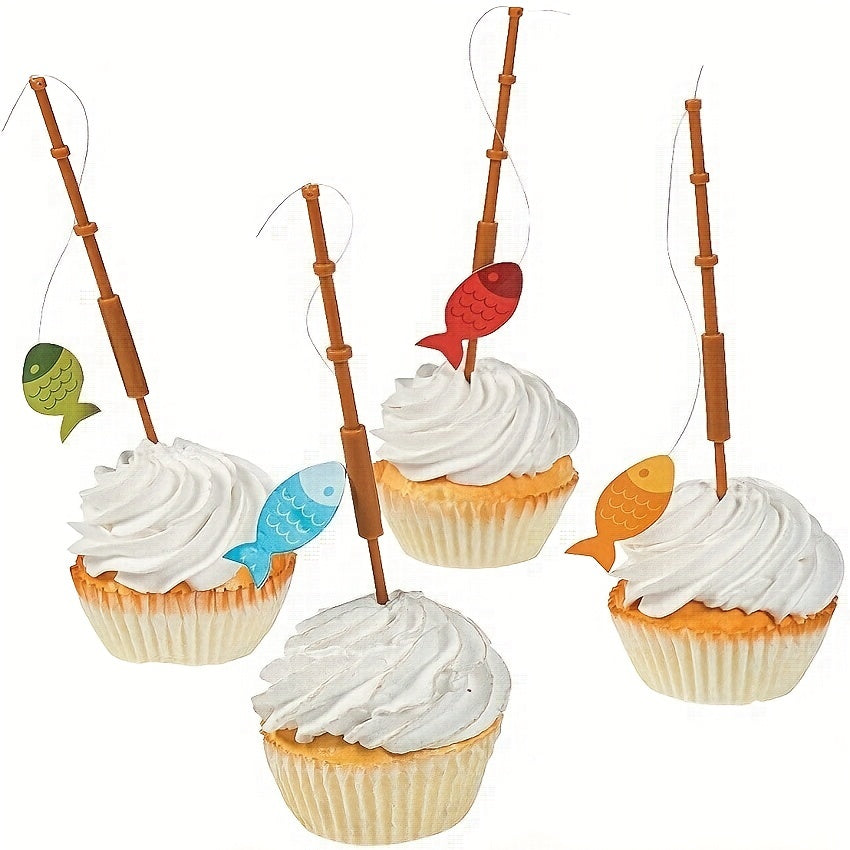 12pcs Mini Fishing Rod Cake Decoration for Party Gathering