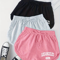 3 Pack Letter Print Drawstring Shorts for Women