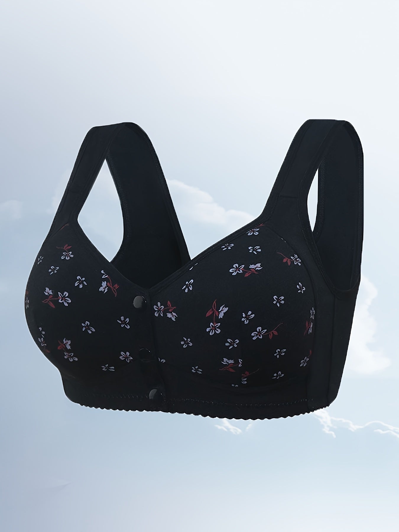 Floral Print Front Buckle Bra Wireless Comfy & Breathable Women's Lingerie
