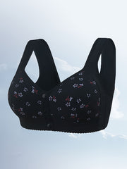 Floral Print Front Buckle Bra Wireless Comfy & Breathable Women's Lingerie