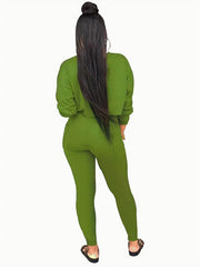 Drop Shoulder Long Sleeve Top & Skinny Leggings Set