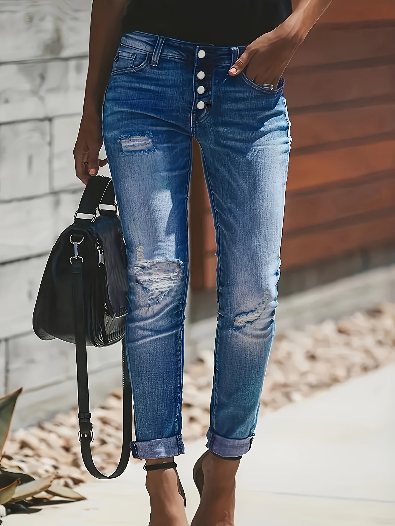 Ripped High Rise Stretch Skinny Jeans