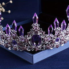 Baroque Crystal Bridal Jewelry Set Amethyst Crown Necklace Earrings